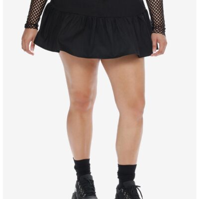 Social Collision Black Ruffle Skirt With Belt Plus Size