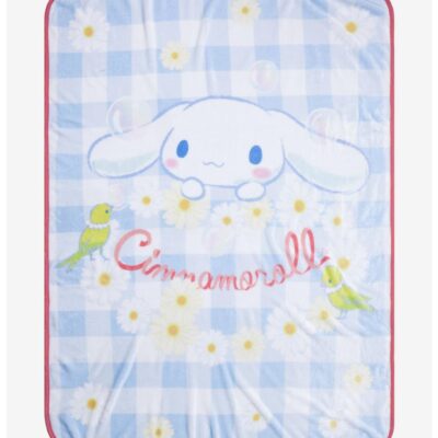 Cinnamoroll Blue Gingham Throw Blanket