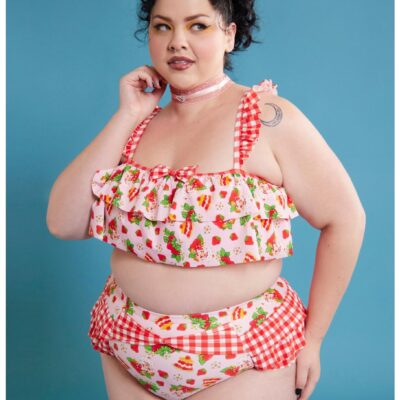 Strawberry Shortcake Dessert Ruffle Swim Top Plus Size