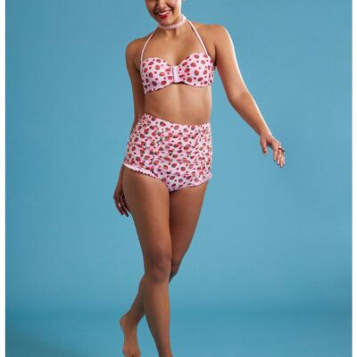 Strawberry Heart Mesh High-Waisted Swim Bottoms