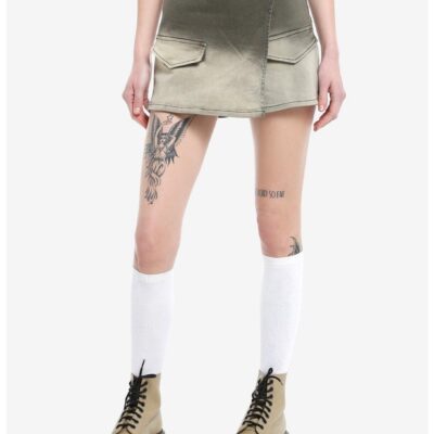 Social Collision Green & Tan Ombre Wash Wrap Skort