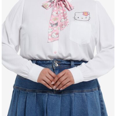 Hello Kitty And Friends Kogyaru Girls Woven Long-Sleeve Top Plus Size