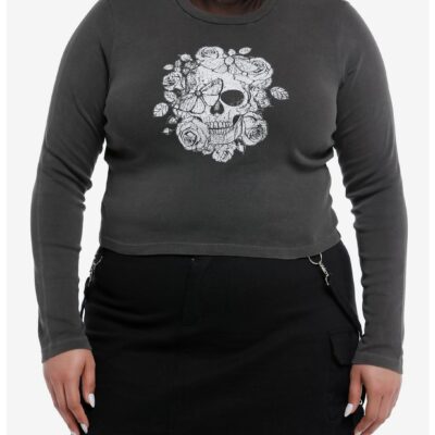 Social Collision Skull Rose Girls Crop Long-Sleeve Top Plus Size