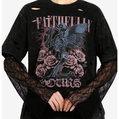 Thorn & Fable Faithfully Yours Lace Sleeve Girls Twofer Long-Sleeve T-Shirt