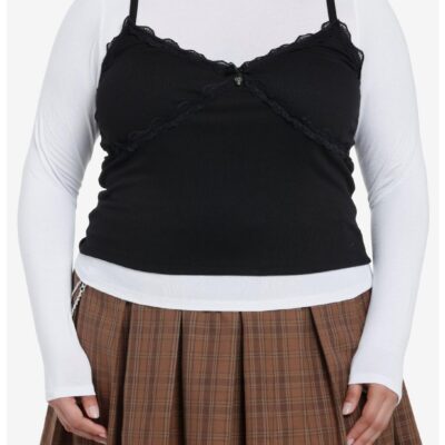 Social Collision Black Cami Girls Long-Sleeve Twofer Plus Size