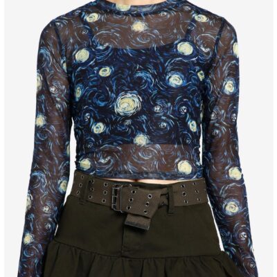 Cosmic Aura Starry Nights Mesh Girls Twofer Long-Sleeve Top