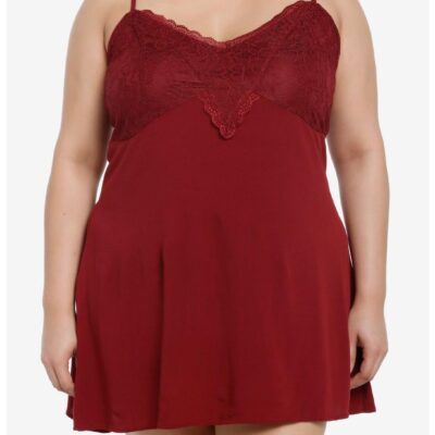 Thorn & Fable Maroon Lace Slip Dress Plus Size