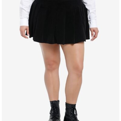 Social Collision Black Corduroy Pleated Skirt Plus Size