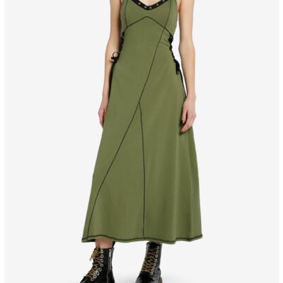 Social Collision® Green & Black Lace-Up Midaxi Dress