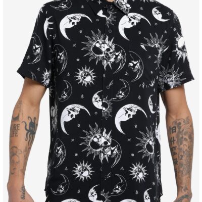 Social Collision Death Sun & Moon Woven BUtton-Up