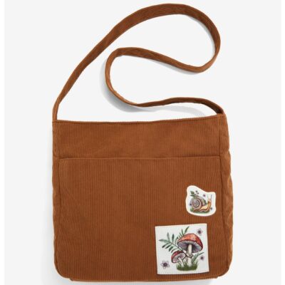 Brown Corduroy Mushroom Patch Messenger Bag