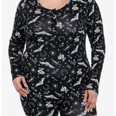 Cosmic Aura Bats & Snakes Long-Sleeve Romper Plus Size