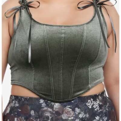 Thorn & Fable Green Velvet Girls Crop Corset Top Plus Size