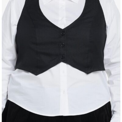 Social Collision Black Vest Girls Woven Button-Up Twofer Plus Size