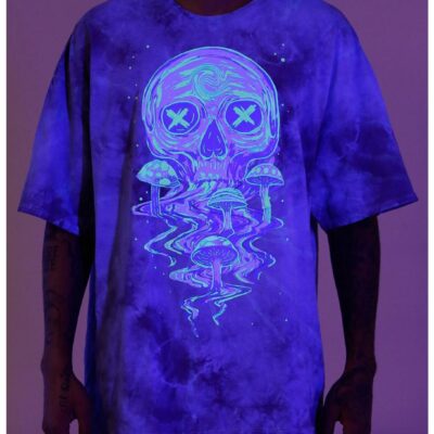 Social Collision® Skull Mushroom Black Light Glow Oversized T-Shirt