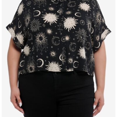 Cosmic Aura Celestial Boxy Girls Woven Button-Up Plus Size