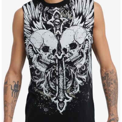 Winged Skulls & Cross Muscle Tank Top