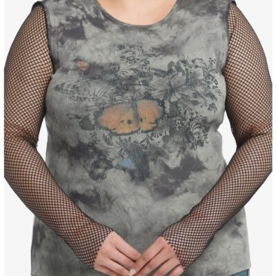 Thorn & Fable Grunge Butterfly Mesh Girls Long-Sleeve Top Plus Size