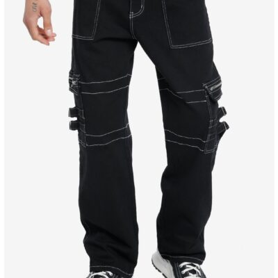 Black & White Contrast Stitch Cargo Pants