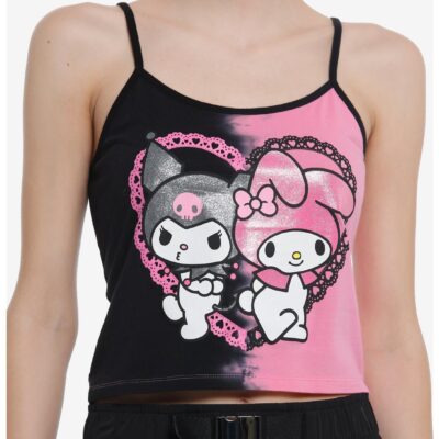 My Melody & Kuromi Glitter Heart Split Dye Girls Tank Top