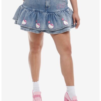 Hello Kitty Pink Heart Belt Denim Mini Skirt Plus Size