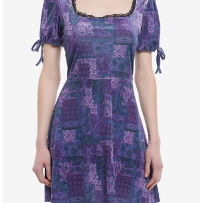 Social Collision Purple & Blue Patchwork Velvet Dress