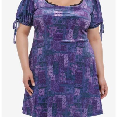 Social Collision Purple & Blue Patchwork Velvet Dress Plus Size