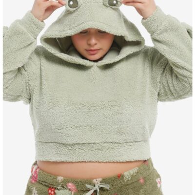 Froggie Sherpa Girls Crop Hoodie Plus Size