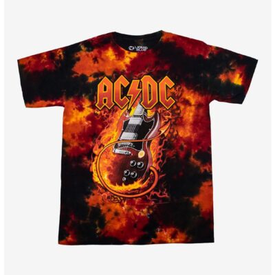 AC/DC Flaming Guitar Tie-Dye T-Shirt