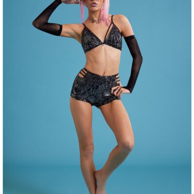 Spiderweb Foil Strappy Swim Bottoms