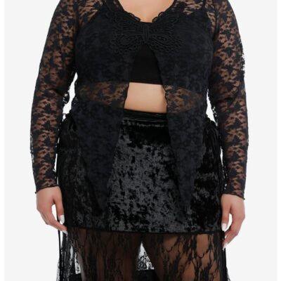 Cosmic Aura Butterfly Mesh Front Slit Girls Long-Sleeve Top Plus Size