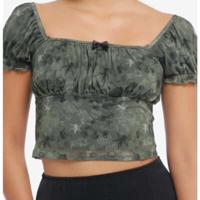 Cosmic Aura® Olive Green Fairy Mesh Girls Crop Top