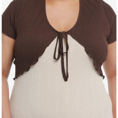 Thorn & Fable Brown Textured Girls Crop Shrug Plus Size