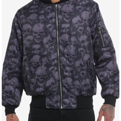 Skulls Allover Hooded Bomber Jacket