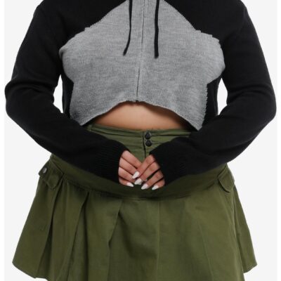 Social Collision® Black & Grey Star Girls Crop Hoodie Plus Size