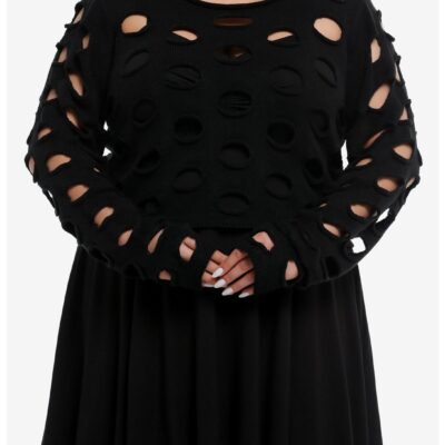 Cosmic Aura Black Cutout Girls Crop Sweater Plus Size