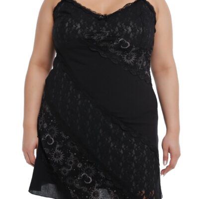 Black Celestial Lace Slip Dress Plus Size