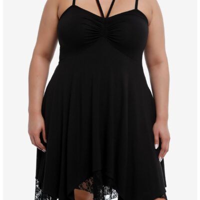 Black Tiered Ruched Halter Dress Plus Size