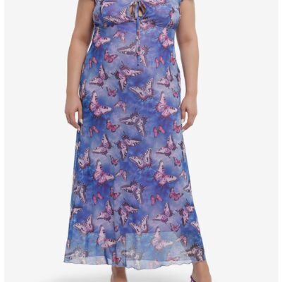 Sweet Society Blue Butterfly Mesh Midi Dress Plus Size