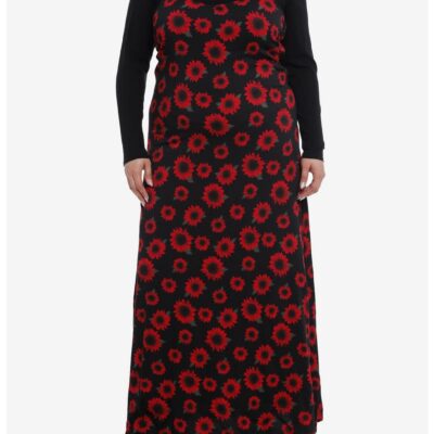 Black & Red Flower Twofer Turtleneck Maxi Dress Plus Size