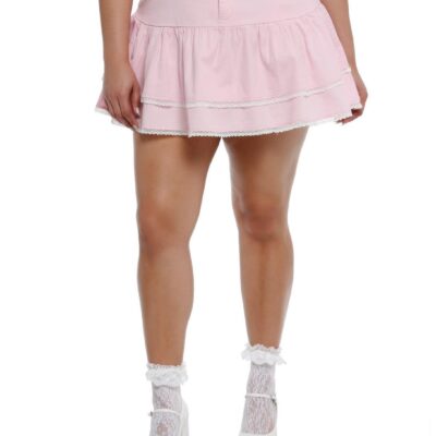 Pink Heart Lace Tiered Ruffle Skirt Plus Size