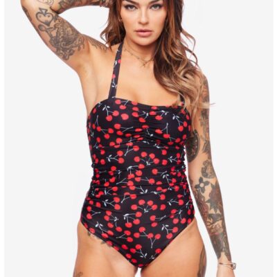 Retro Cherry Print One Piece Swimsuit