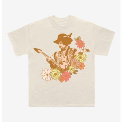 Jimi Hendrix Floral Guitar Boyfriend Fit Girls T-Shirt