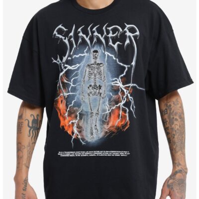 Social Collision® Sinner Fiery Skeleton Oversized T-Shirt