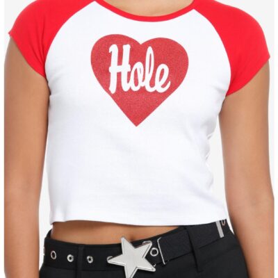 Hole Glitter Heart Girls Baby Raglan T-Shirt