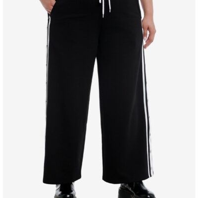 Social Collision® Black & White Stripe Snap Girls Track Pants Plus Size