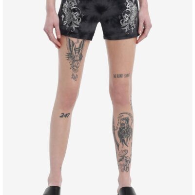 Social Collision Skull Wings Dark Wash Ruched Lounge Shorts