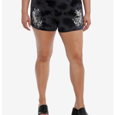 Social Collision® Skull Wings Dark Wash Ruched Lounge Shorts Plus Size