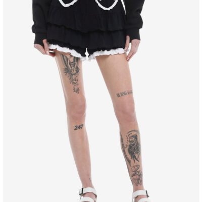 Sweet Society® Black & White Ruffle Lolita Girls Lounge Shorts