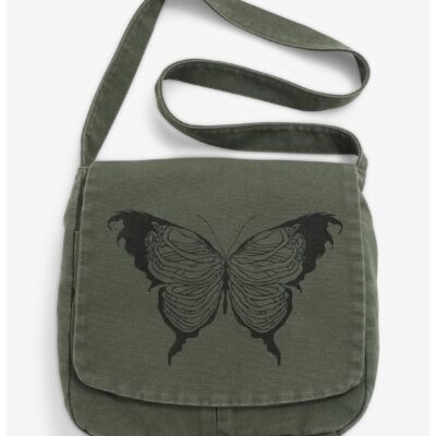 Skeletal Butterfly Canvas Messenger Bag